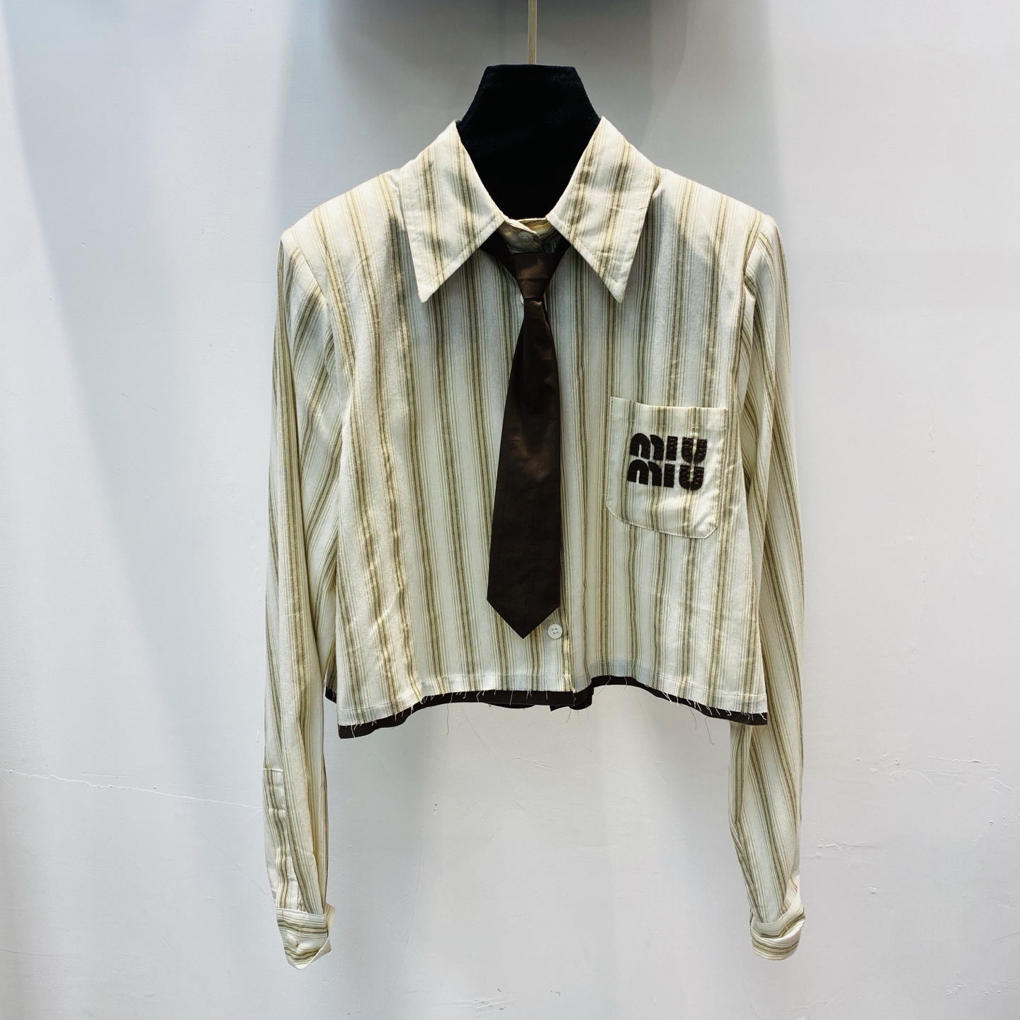 NO:314719,New Miu Miu Family Contrast Color Vertical Stripe Letter Embroidered Shirt Long Sleeve Top SML, Miumiu Shirts, Alexander Wang19860909新款miu缪家 撞色竖条纹字母刺绣衬衫长袖上衣SML,,miumiu,shirts,alexander wang,Women's clothing