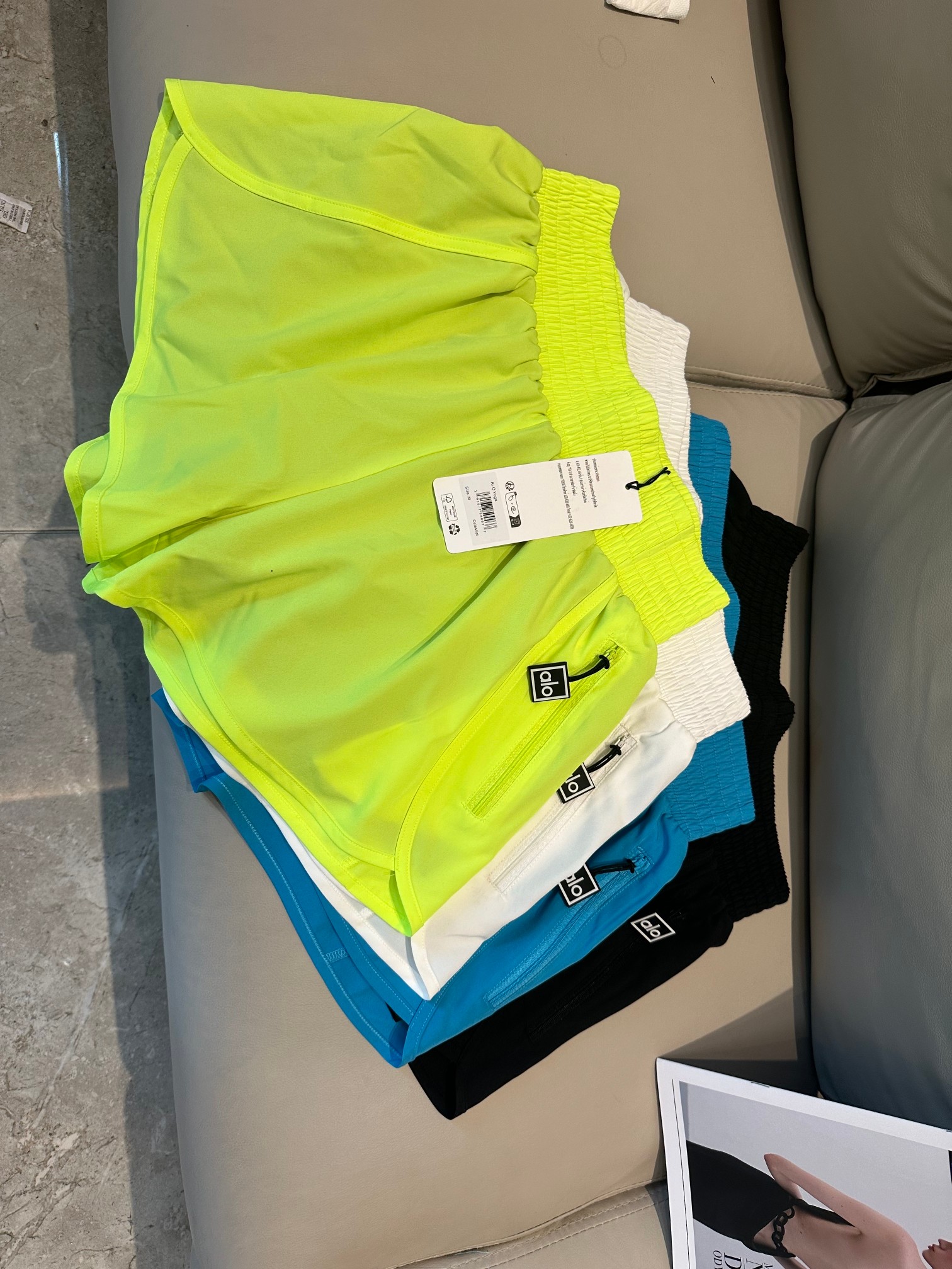 Alo shorts run neon yellow