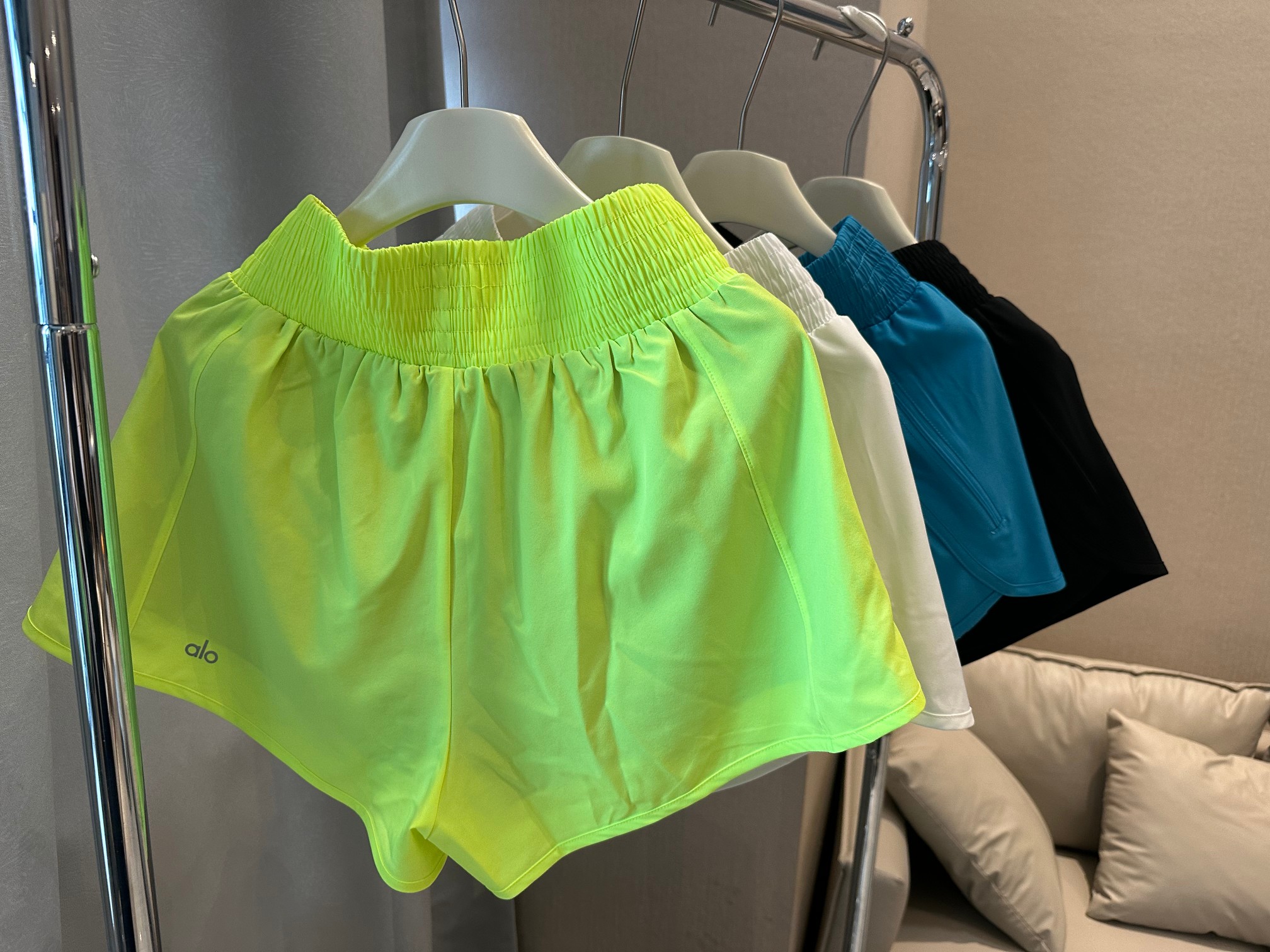 Alo shorts run neon yellow