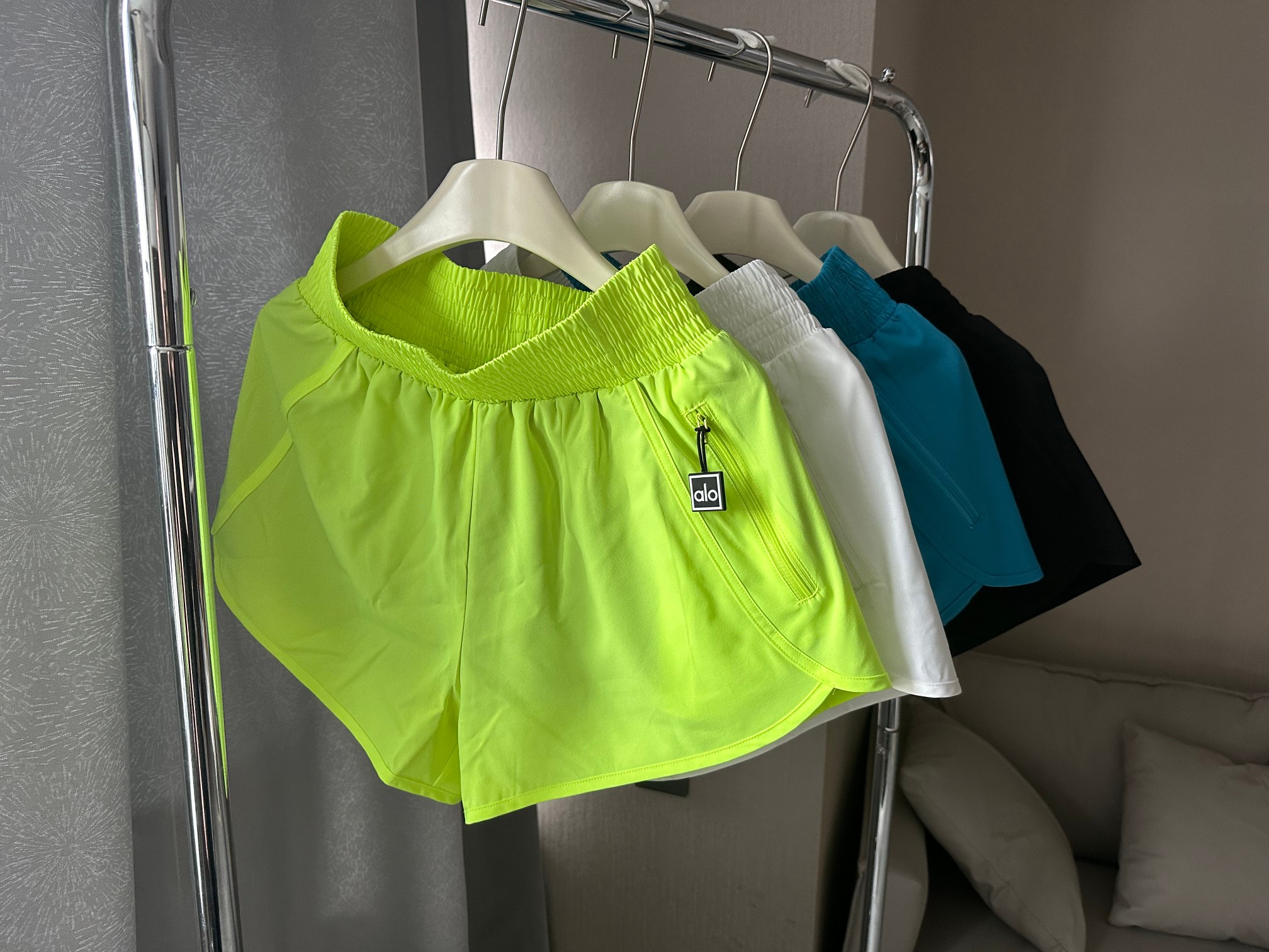 Alo shorts run neon yellow