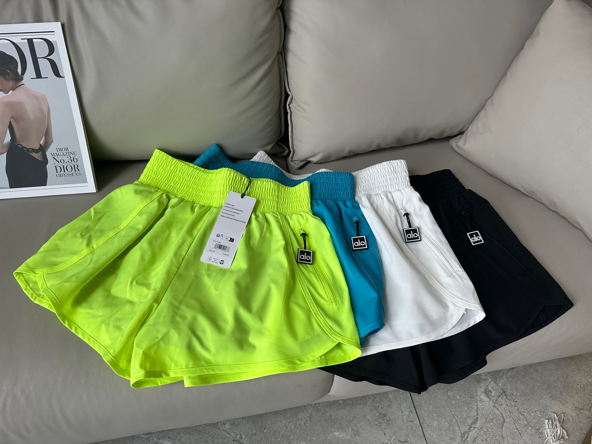 Alo shorts run neon yellow