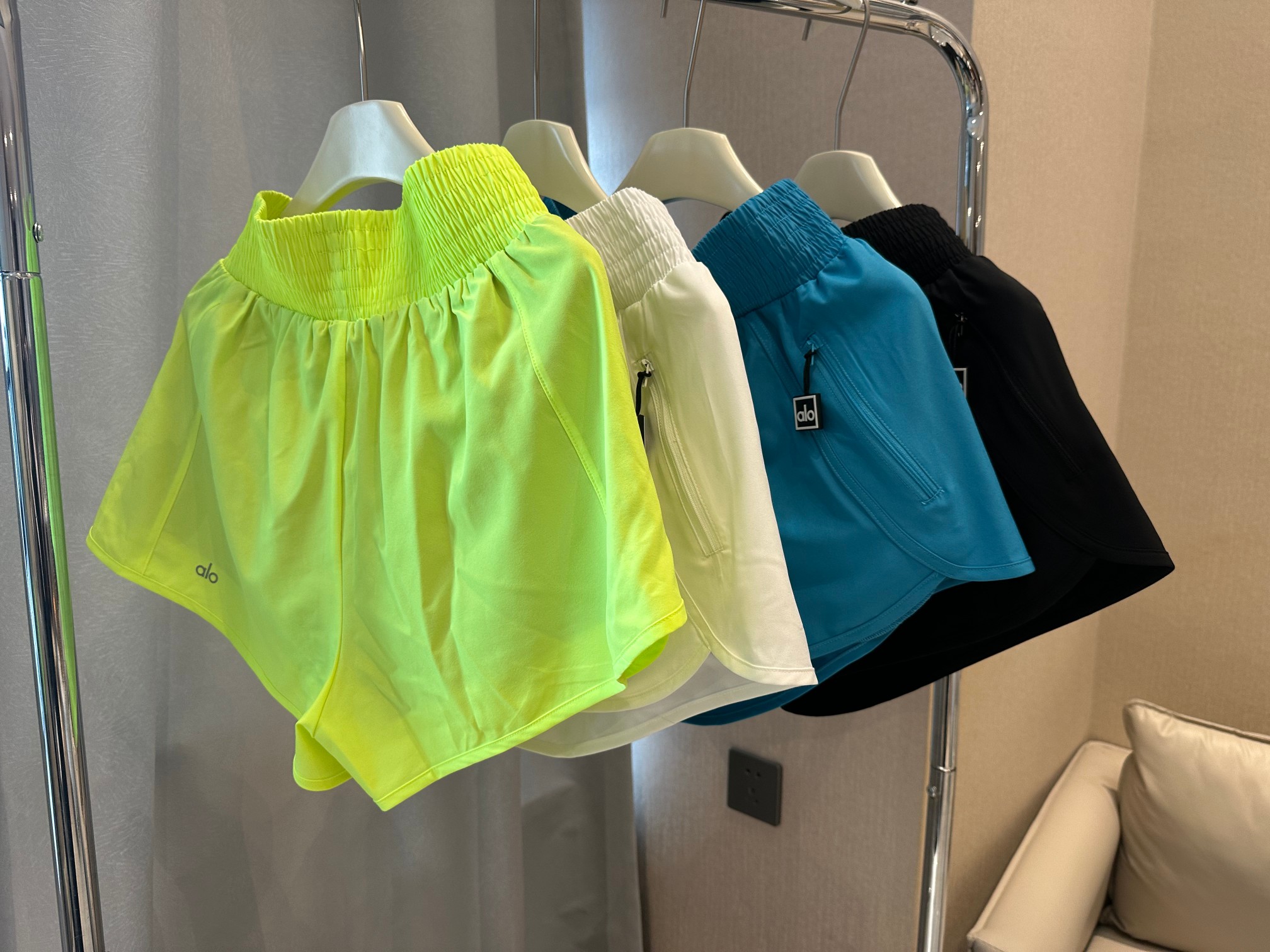 Alo shorts run neon yellow