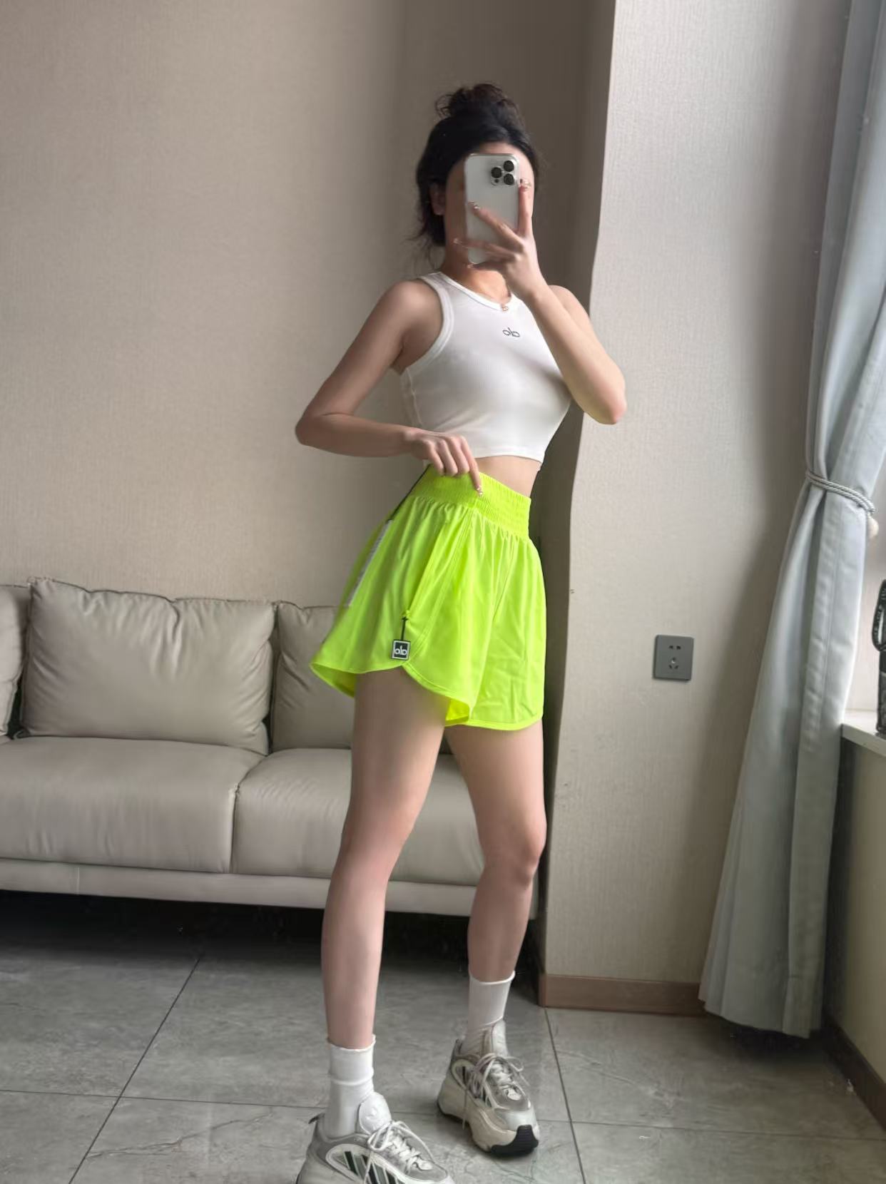Alo shorts run neon yellow