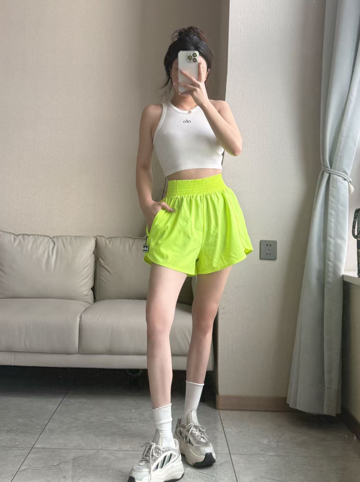 Alo shorts run neon yellow