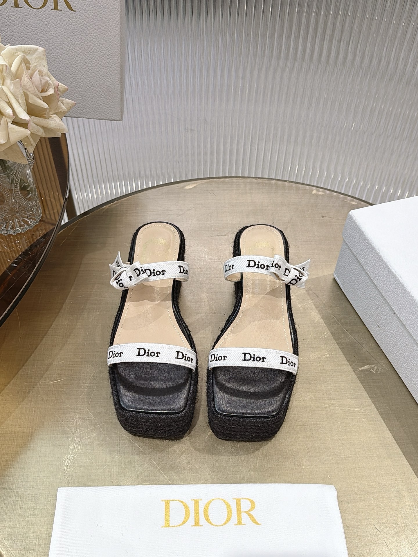 Dior Ribbon Bow Wedge Espadrille Sandals