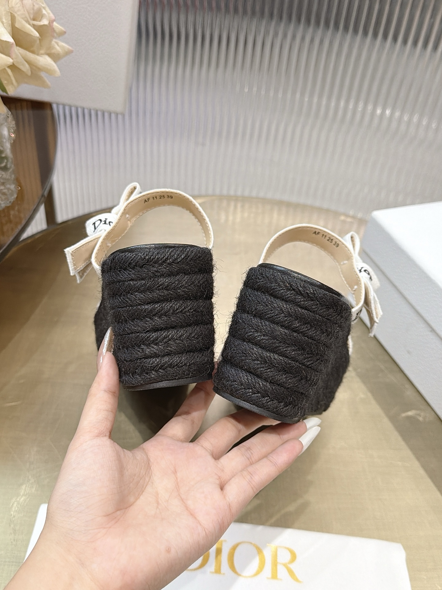 Dior Ribbon Bow Wedge Espadrille Sandals