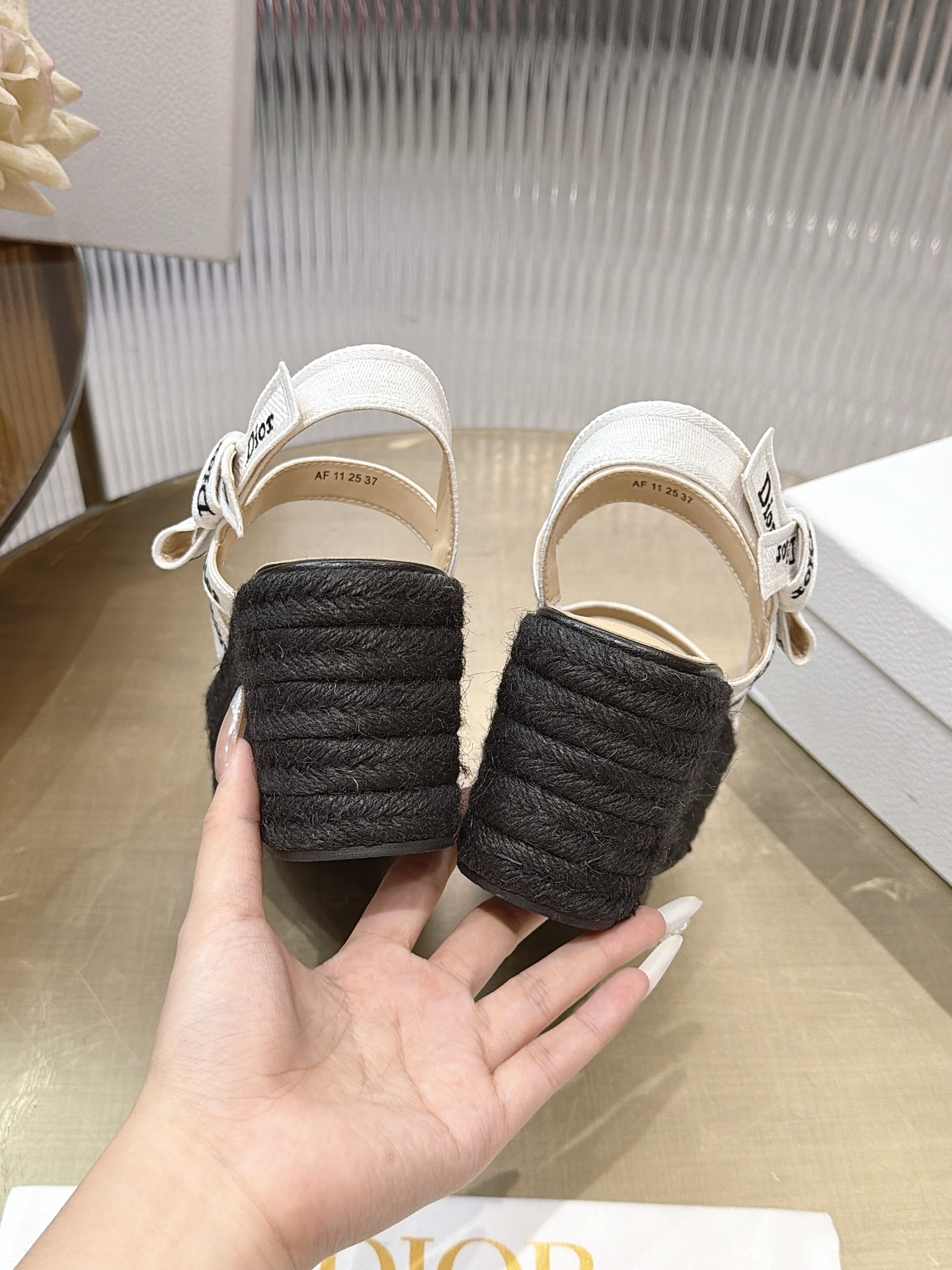 Dior Ribbon Bow Wedge Espadrille Sandals