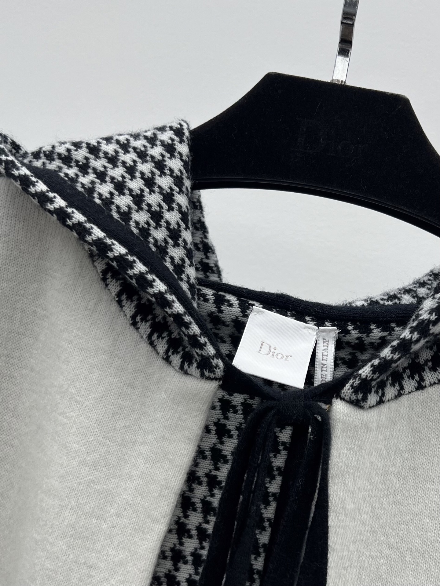 DIOR Houndstooth Spliced Hooded Cashmere Coat
