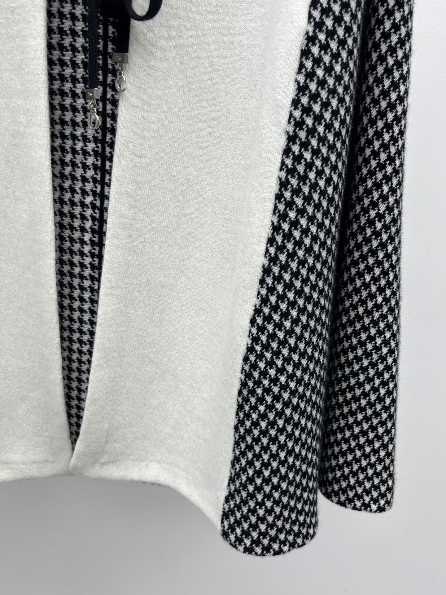 DIOR Houndstooth Spliced Hooded Cashmere Coat