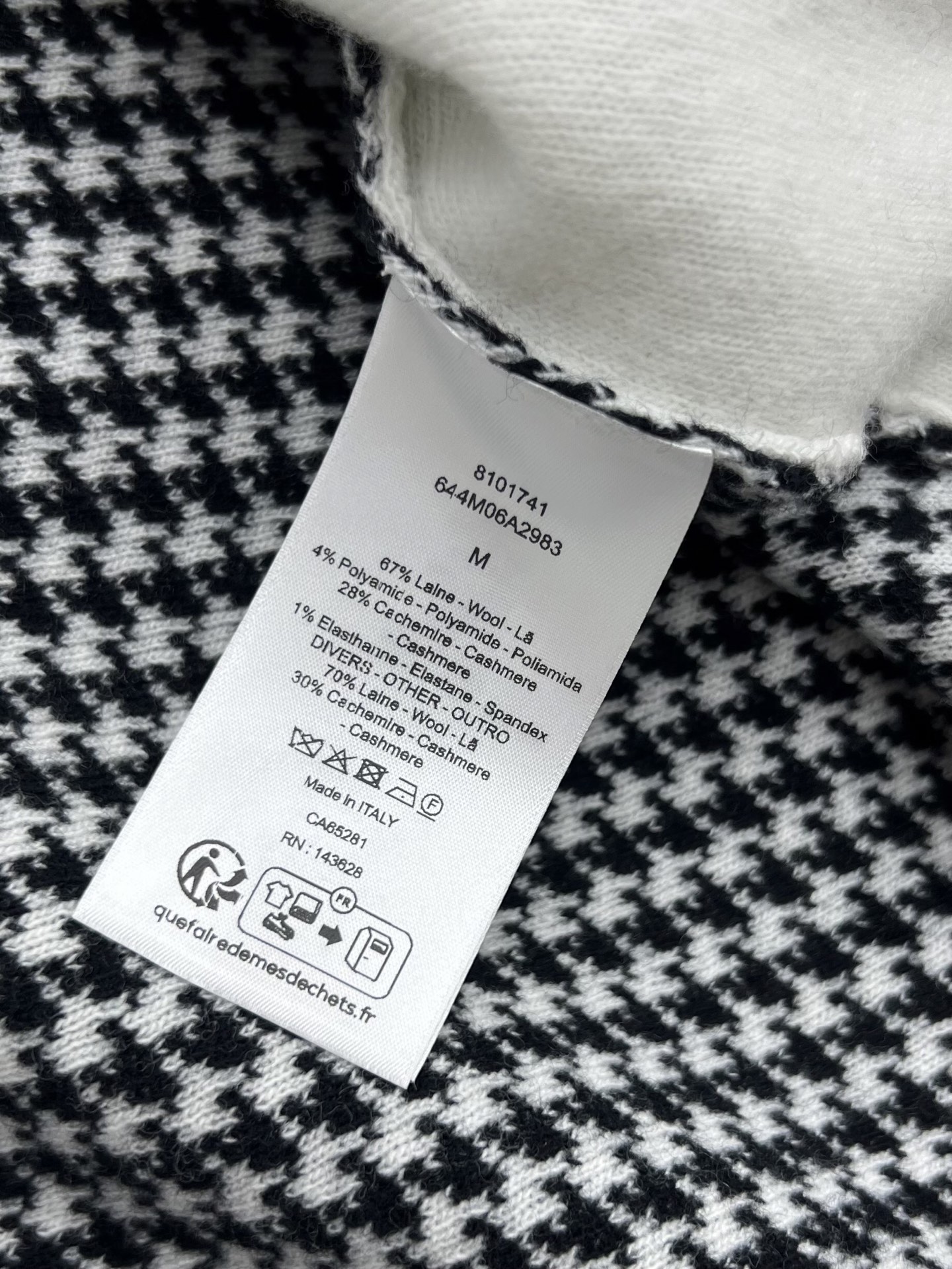 DIOR Houndstooth Spliced Hooded Cashmere Coat