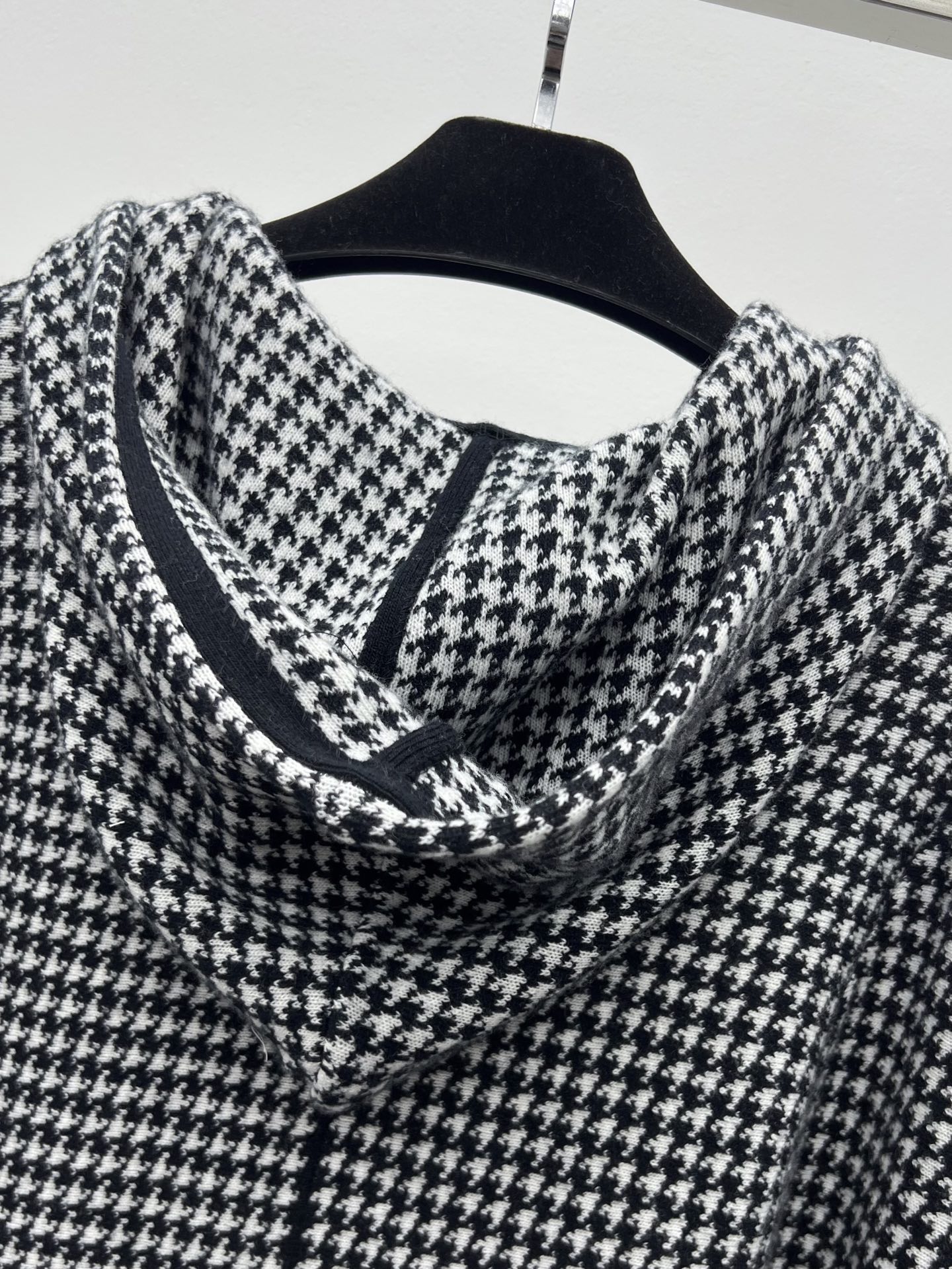 DIOR Houndstooth Spliced Hooded Cashmere Coat