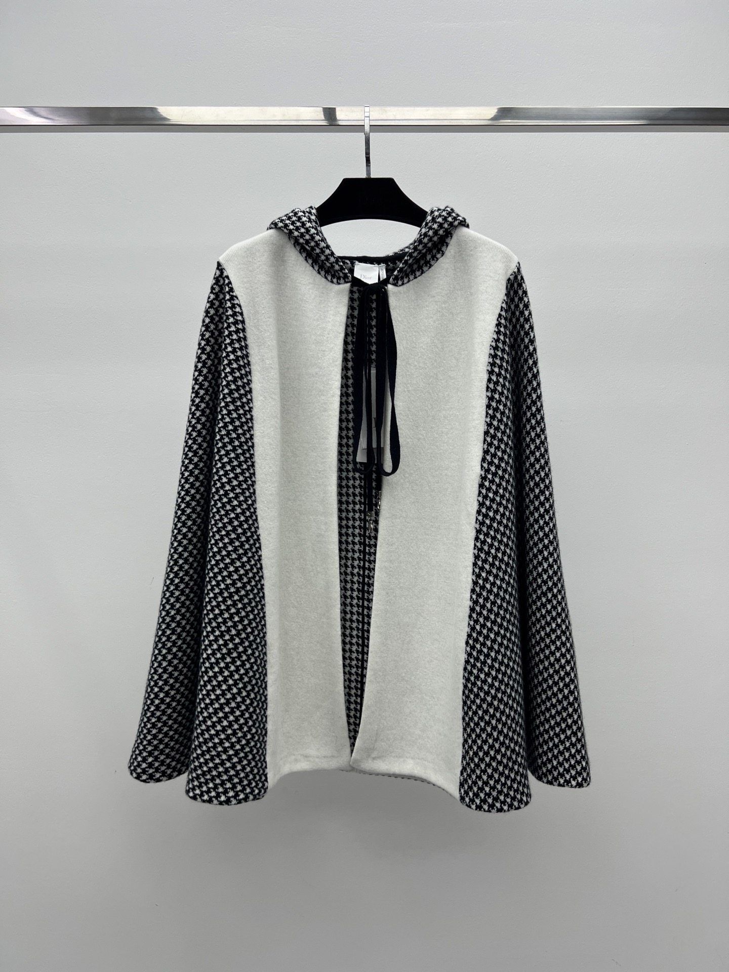 DIOR Houndstooth Spliced Hooded Cashmere Coat