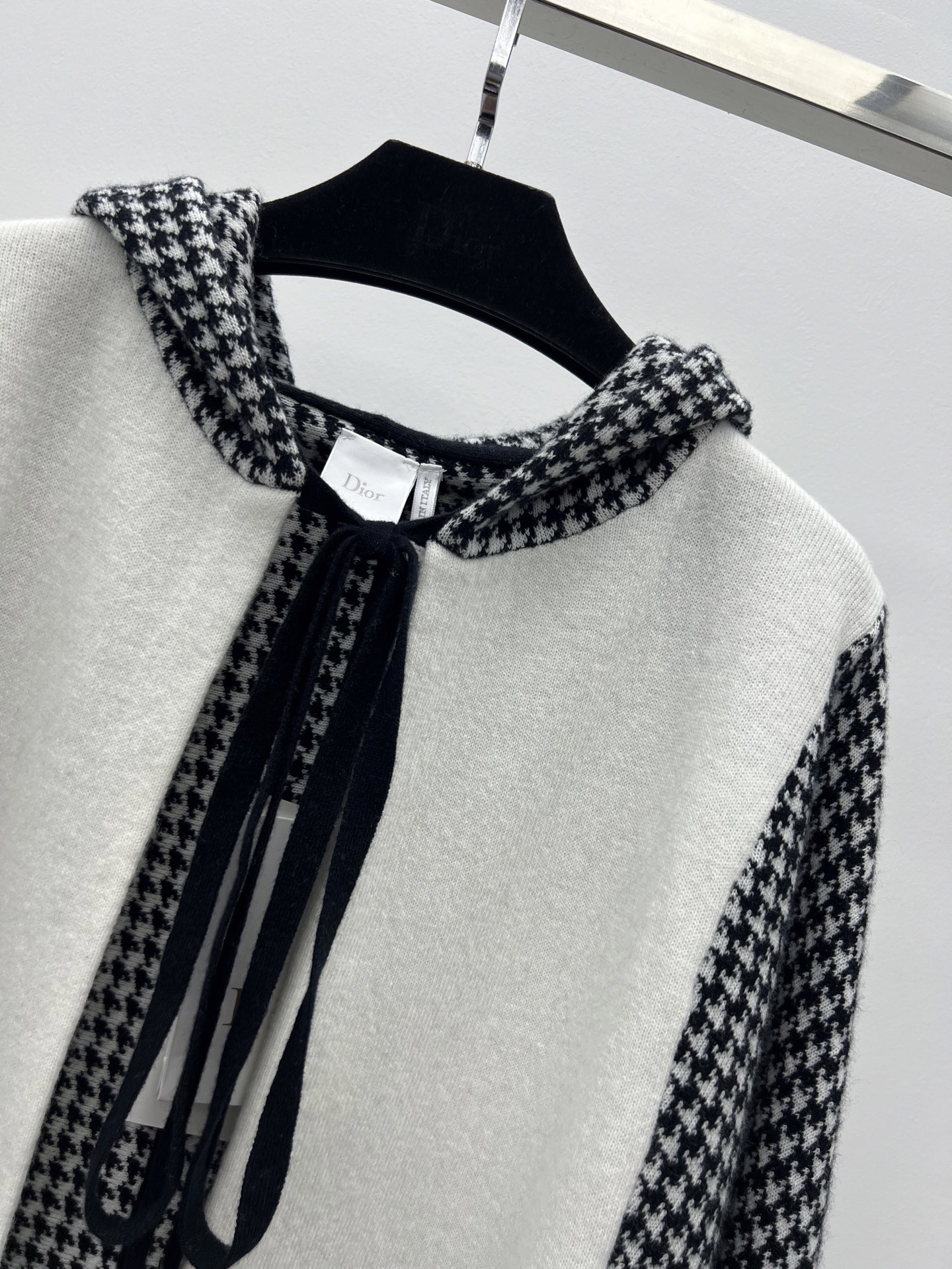 DIOR Houndstooth Spliced Hooded Cashmere Coat