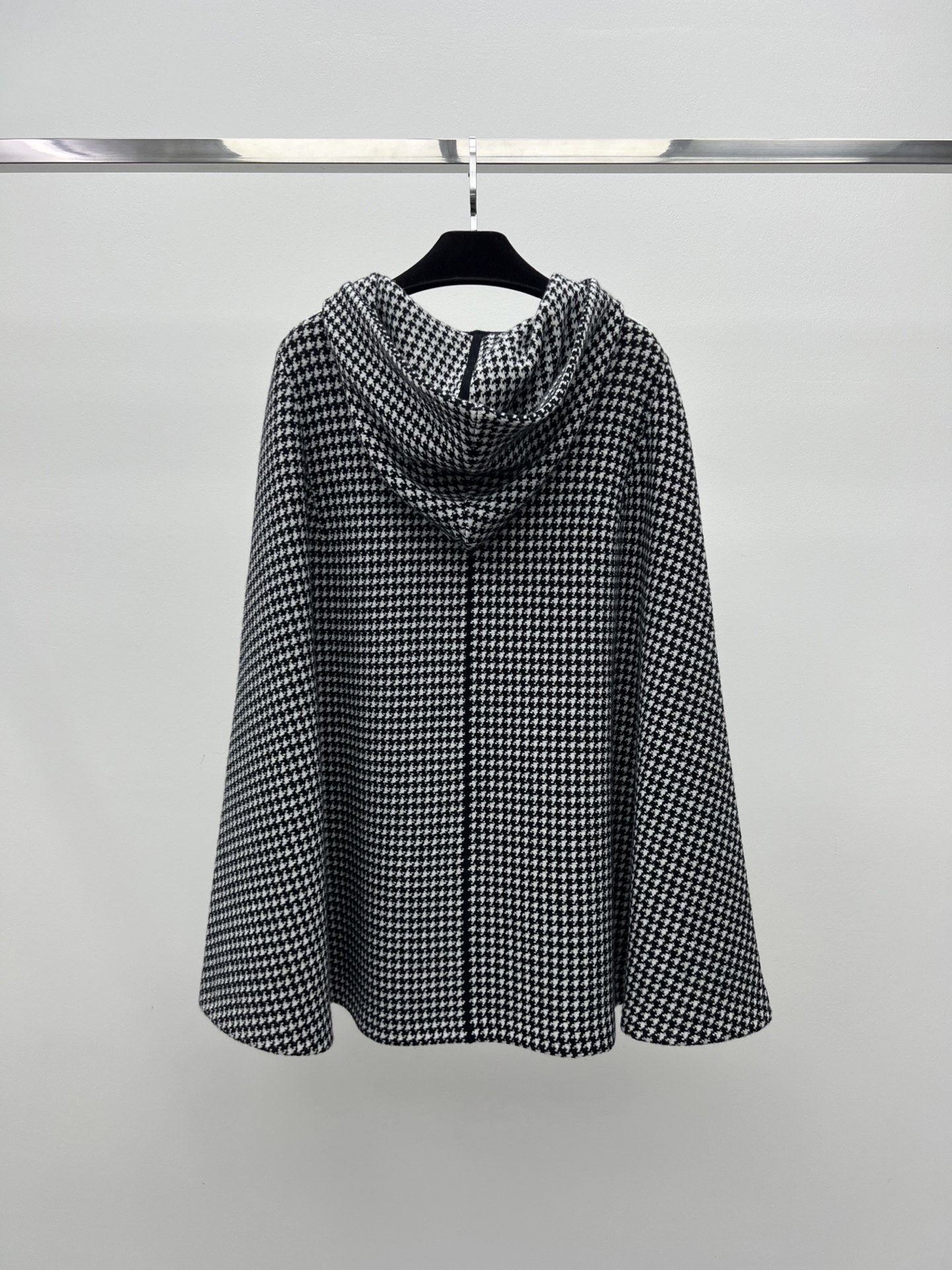DIOR Houndstooth Spliced Hooded Cashmere Coat
