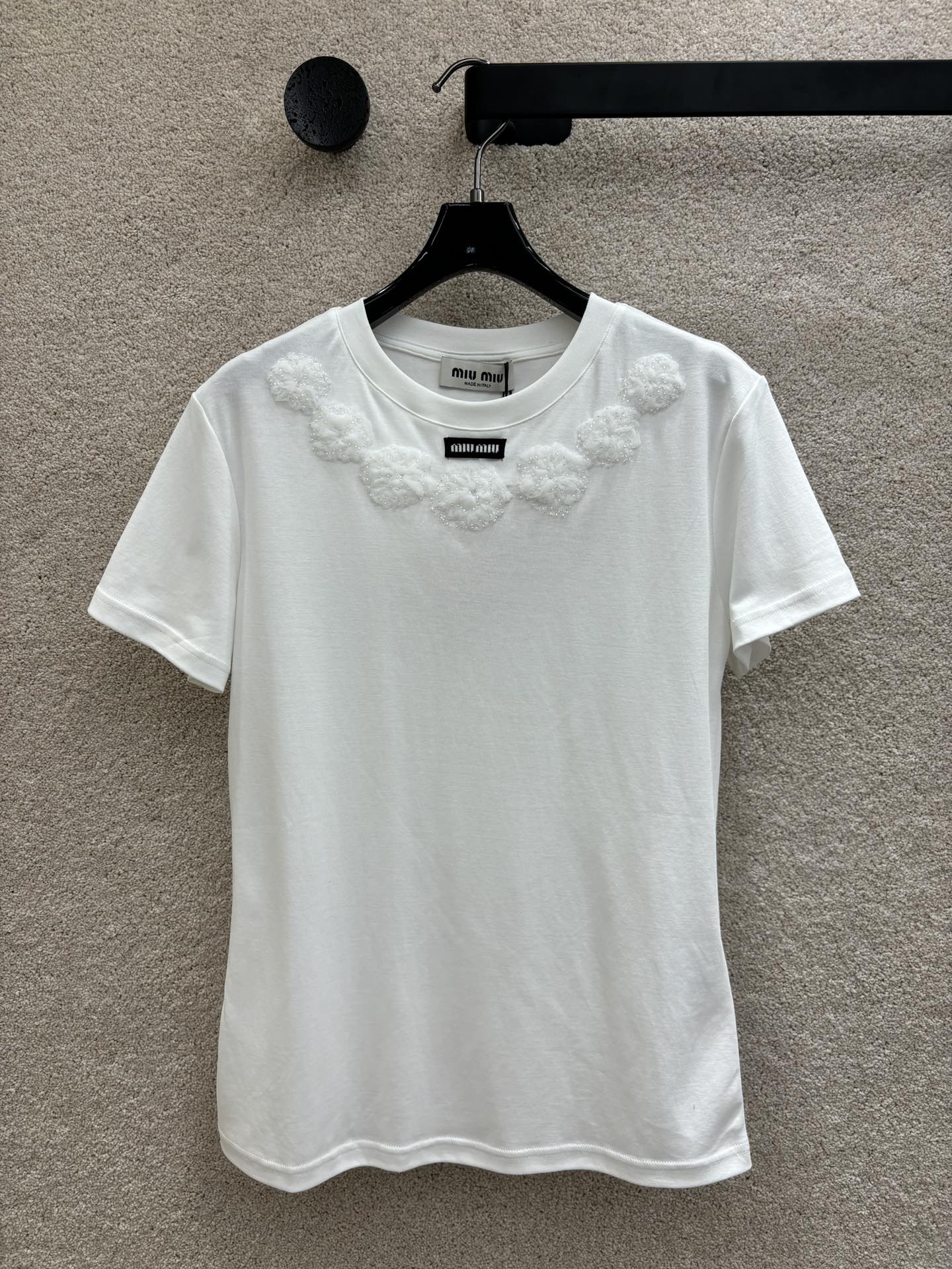 MiuMiu Abbigliamento T-Shirt Ricamo Cotone Garza Collezione Primavera/Estate Maniche corte