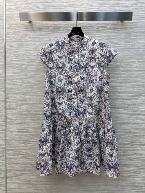 Robe à imprimé papillons et fleurs D, manches courtes et col montant 1 Robe à imprimé papillons et fleurs D, manches courtes et col montant