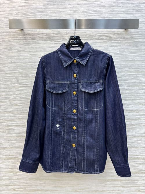 Dior Women's Denim Shirt with Bee Embroidery - Casual and Stylish 1 Dior Women's Denim Shirt with Bee Embroidery - Casual and Stylish