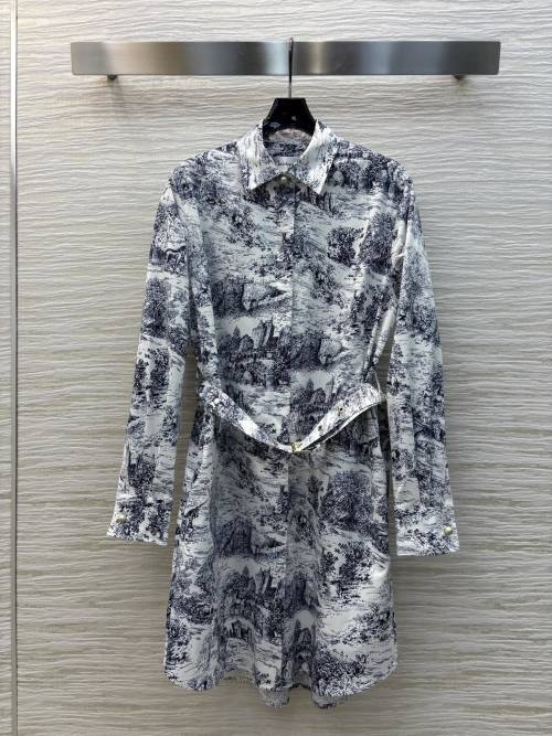 Dior Inspired Ink Painting Print Shirt Dress with Belt - Versatile Style