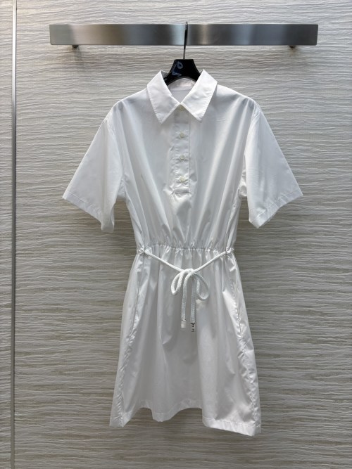 PD Women's Spring/Summer White Cotton Polo Dress with Drawstring Waist 1 PD Women's Spring/Summer White Cotton Polo Dress with Drawstring Waist
