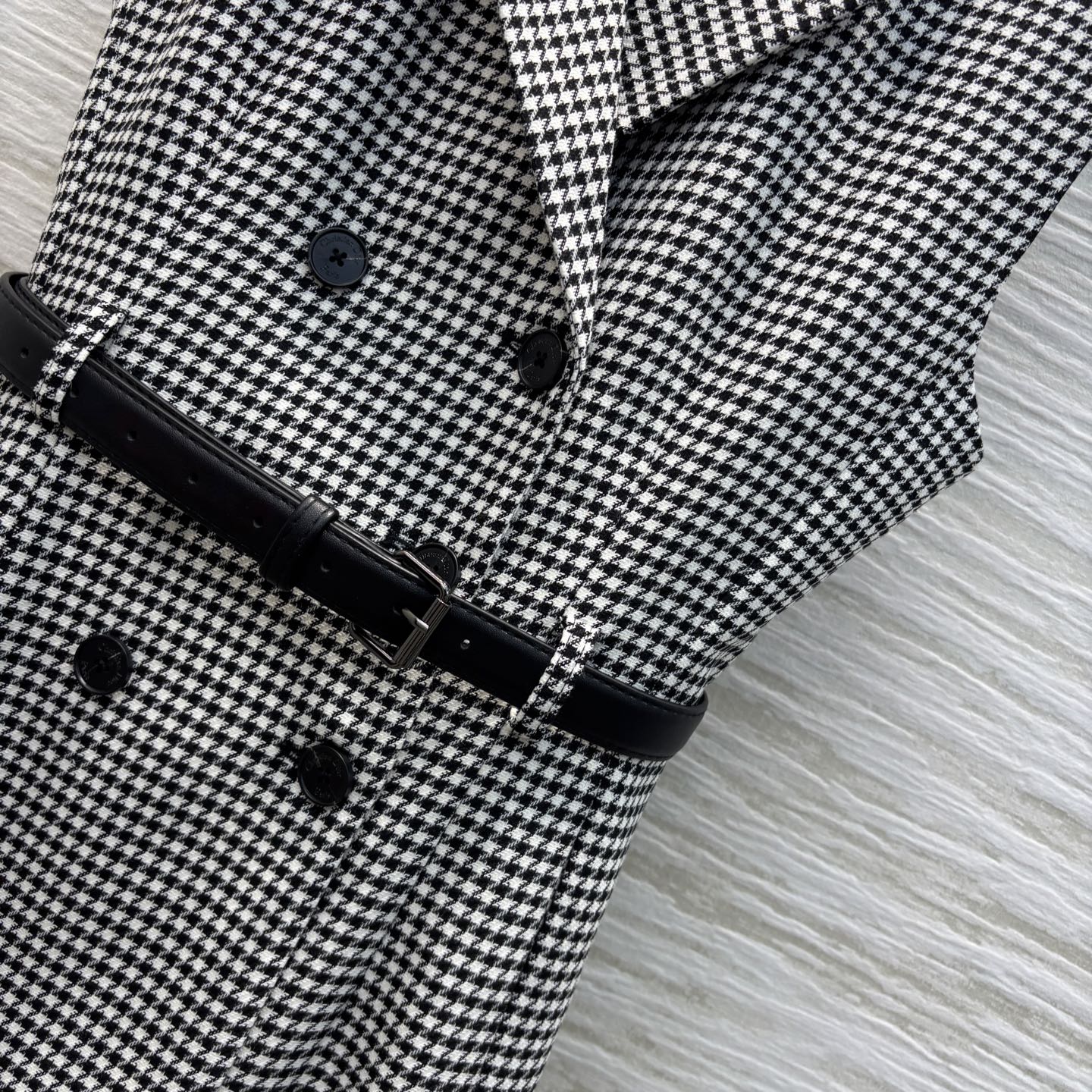 Houndstooth Sleeveless Blazer Dress, Double-Breasted Waist Belt Midi Dress 7 i1740926493701 7528 0 3