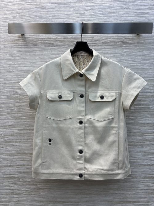 Dior Women's Denim Short Sleeve Jacket Bee Embroidered Spring Collection 1 Dior Women's Denim Short Sleeve Jacket Bee Embroidered Spring Collection