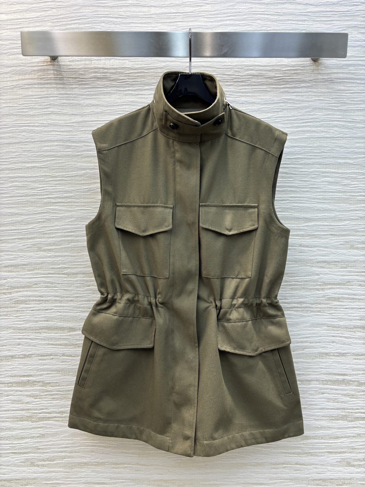 Drawstring Waist Linen Vest Stand Collar Sleeveless Jacket for Women 2 i1741098083327 191 0 0