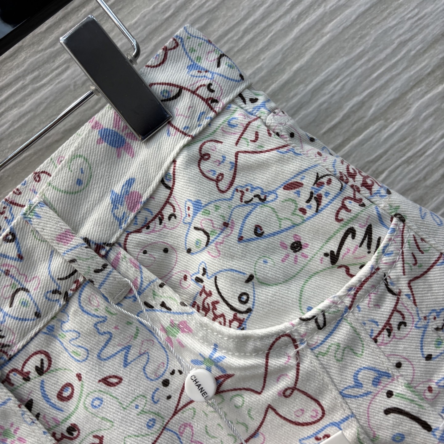 Chanel Early Spring Graffiti Print Denim Shorts A-Line - White, S-L 6 i1741163634920 7111 0 4