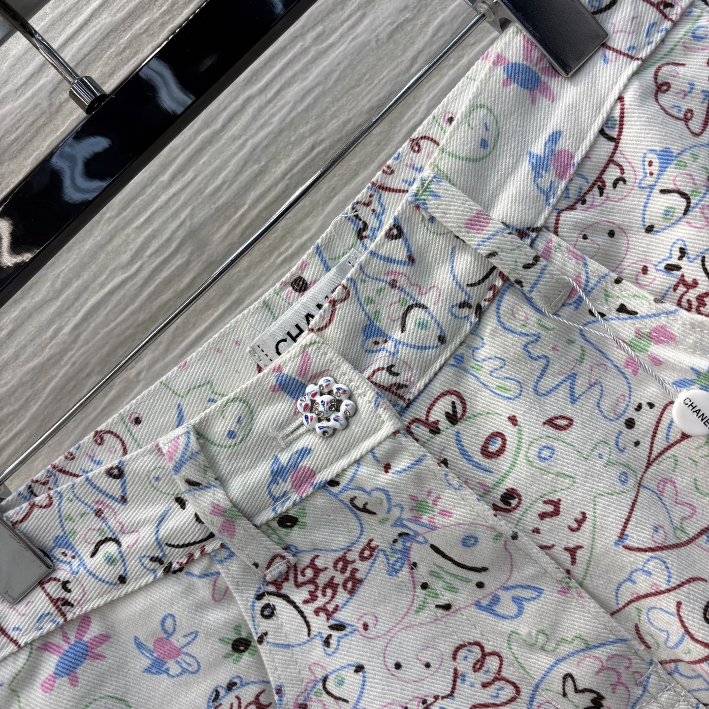 Chanel Early Spring Graffiti Print Denim Shorts A-Line - White, S-L 5 i1741163634972 3602 0 8