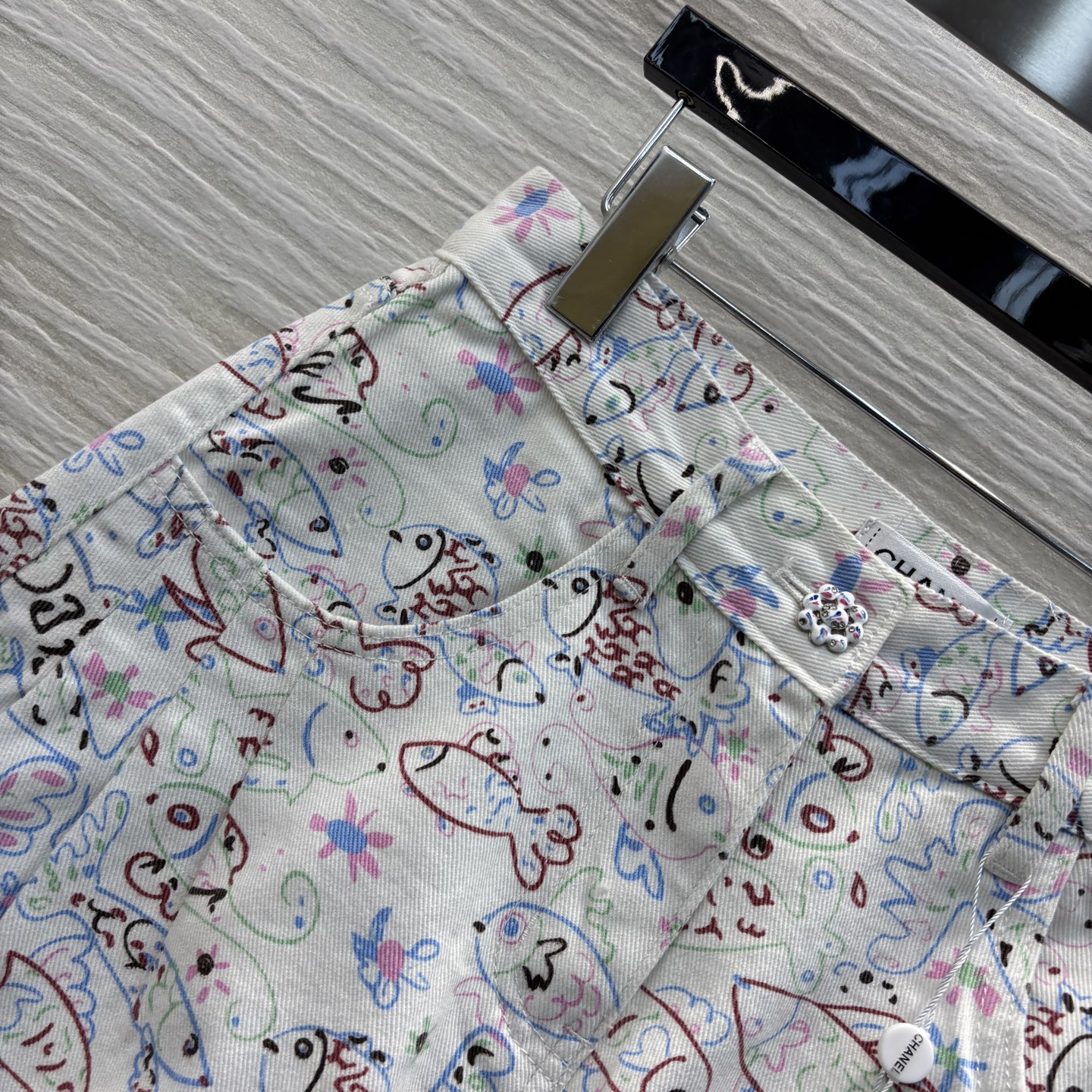Chanel Early Spring Graffiti Print Denim Shorts A-Line - White, S-L 4 i1741163635014 8682 0 2