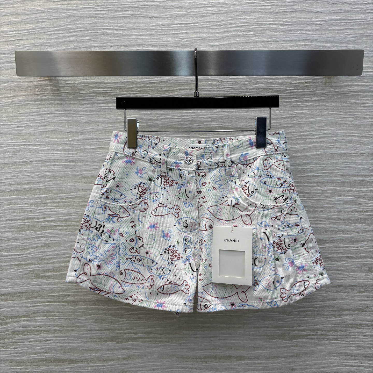 Chanel Early Spring Graffiti Print Denim Shorts A-Line - White, S-L 2 i1741163636153 1016 0 0