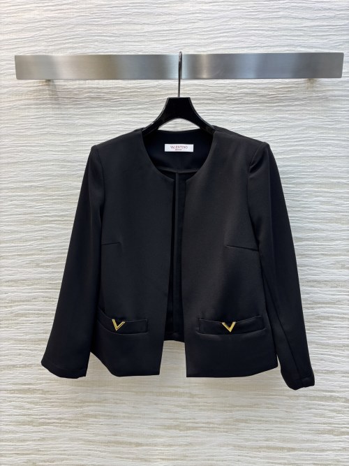 Valentino Women's Black Short Blazer with V-Logo Detail - Elegant & Chic
