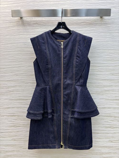 Louis Vuitton Sleeveless Denim Peplum Dress with Two-Way Zipper 1 Louis Vuitton Sleeveless Denim Peplum Dress with Two-Way Zipper