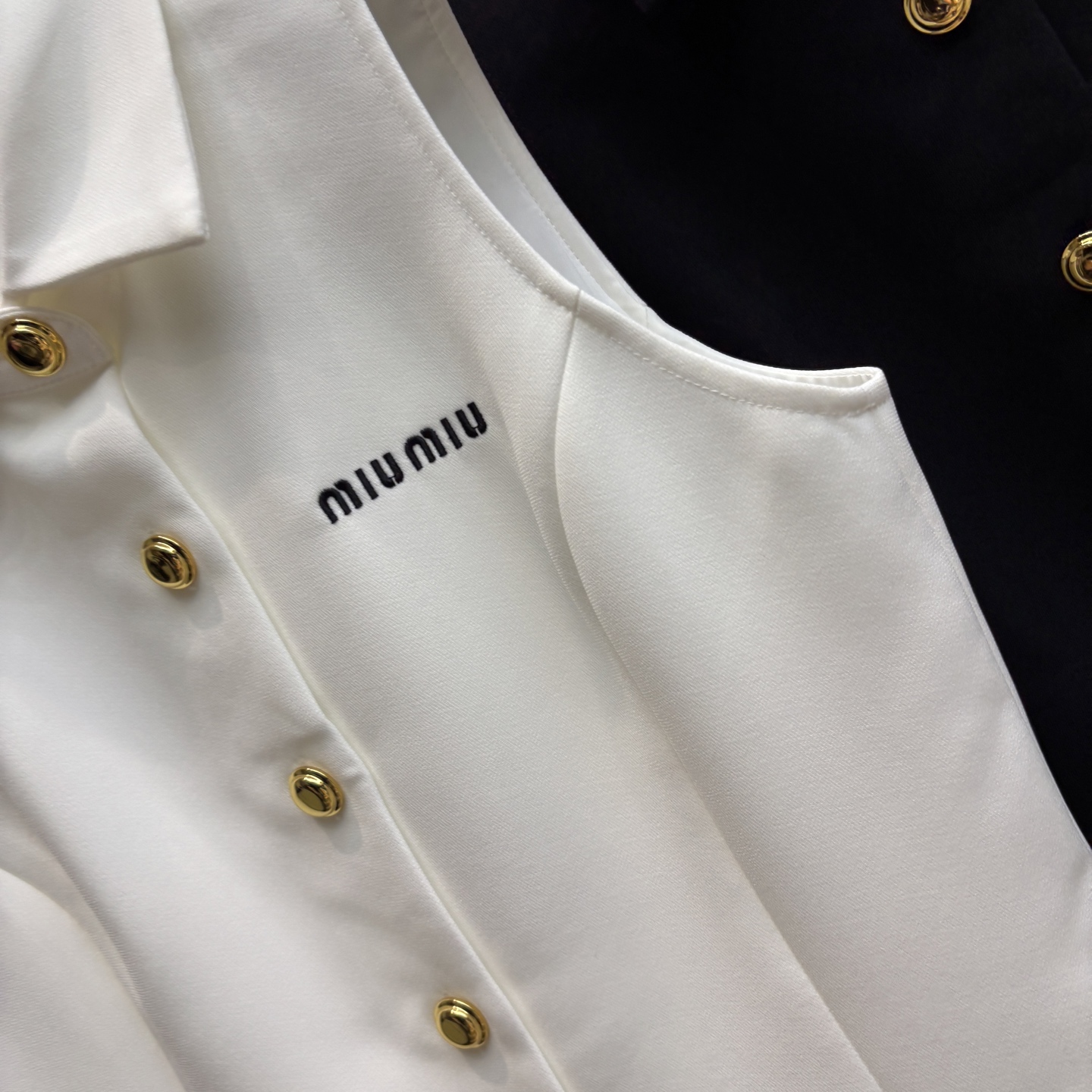 Miu家 25春夏新款 翻领无袖连衣裙 定制纽扣装饰 胸口刺绣字母logo点缀 非常吸睛 超显气质的配色