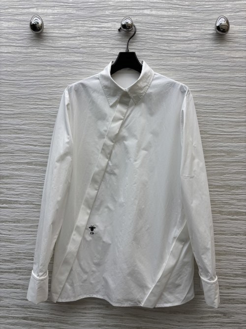 Dior White Bee Embroidered Asymmetrical Cotton Poplin Shirt 1 Dior White Bee Embroidered Asymmetrical Cotton Poplin Shirt