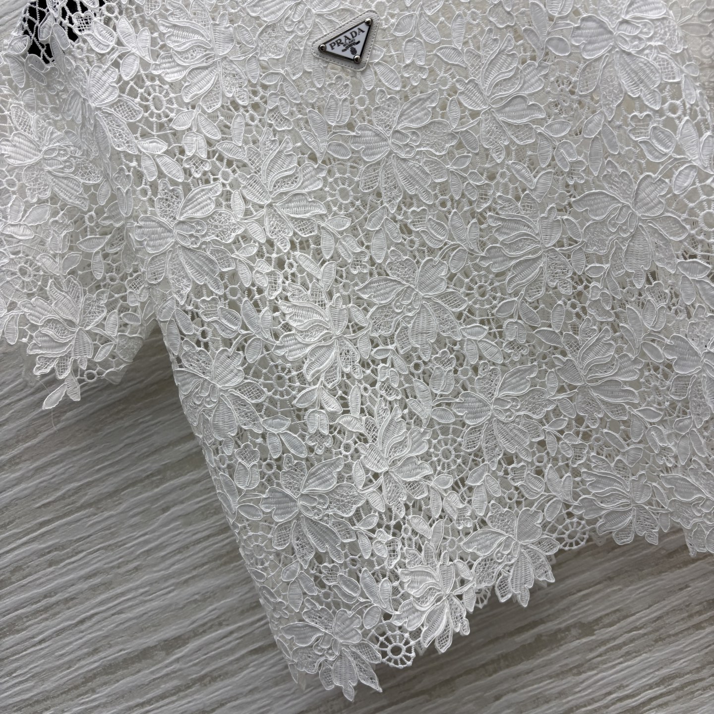 Prada White Lace Set, Round Neck T-Shirt and Shorts, Elegant Embroidered Design 6 i1746964703637 9947 0 5