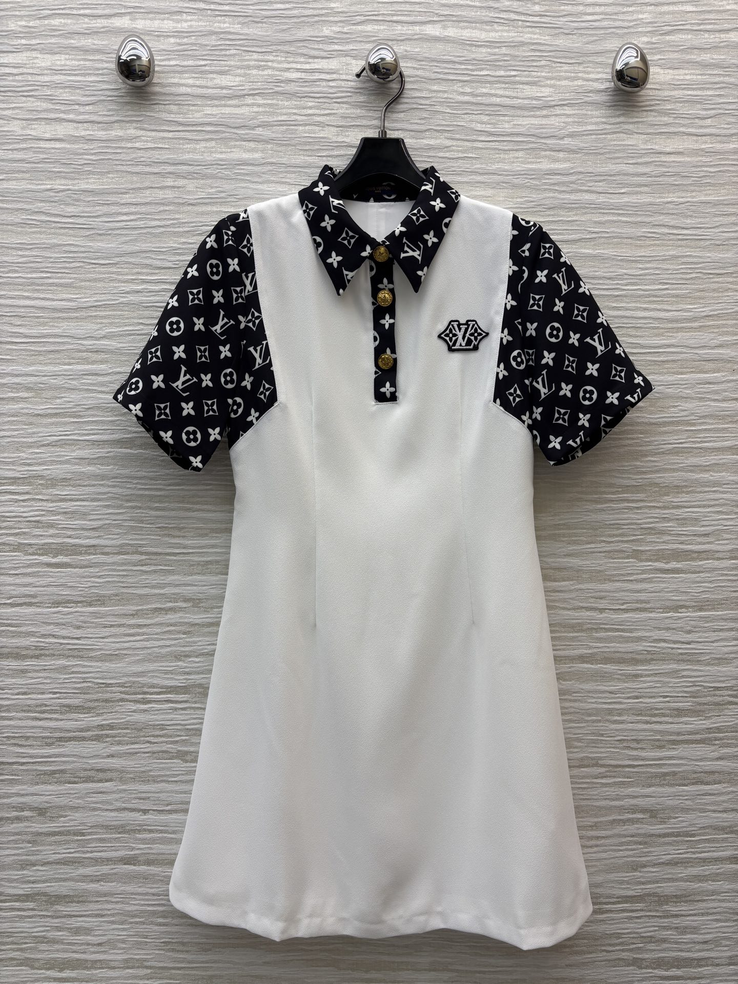 Louis Vuitton Polo Collar Color Block Dress Classic Monogram Design