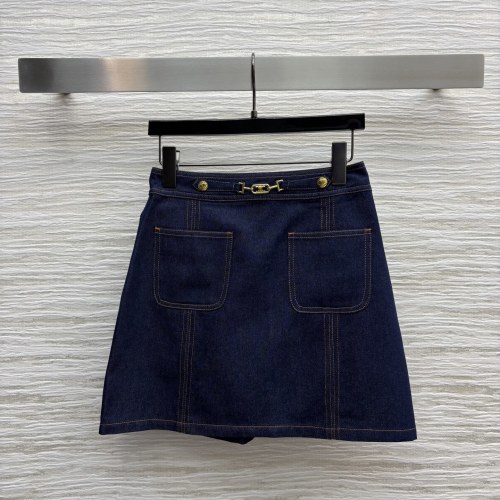 Denim Mini Skirt with Hardware Logo Decoration - High Waist 1 Denim Mini Skirt with Hardware Logo Decoration - High Waist