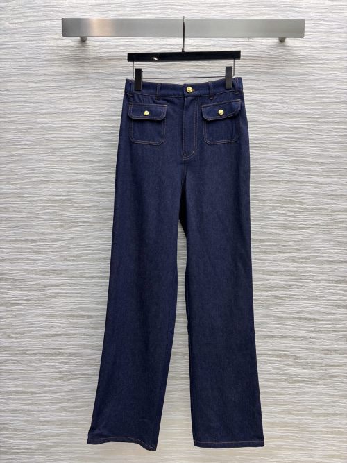 Double Pocket Flared Jeans High Waist Stretch Denim Pants For Women 1 Double Pocket Flared Jeans High Waist Stretch Denim Pants For Women