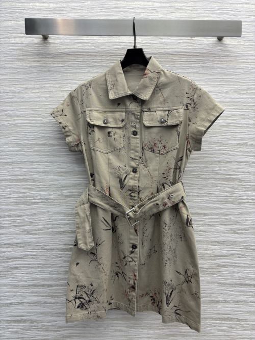 Dior Inspired Floral Print Short Sleeve Mini Dress with Belt - Elegant 1 Dior Inspired Floral Print Short Sleeve Mini Dress with Belt - Elegant