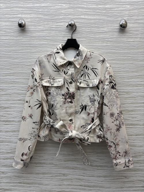 Dior Floral Print Denim Jacket with Belt - Chic & Trendy 1 Dior Floral Print Denim Jacket with Belt - Chic & Trendy