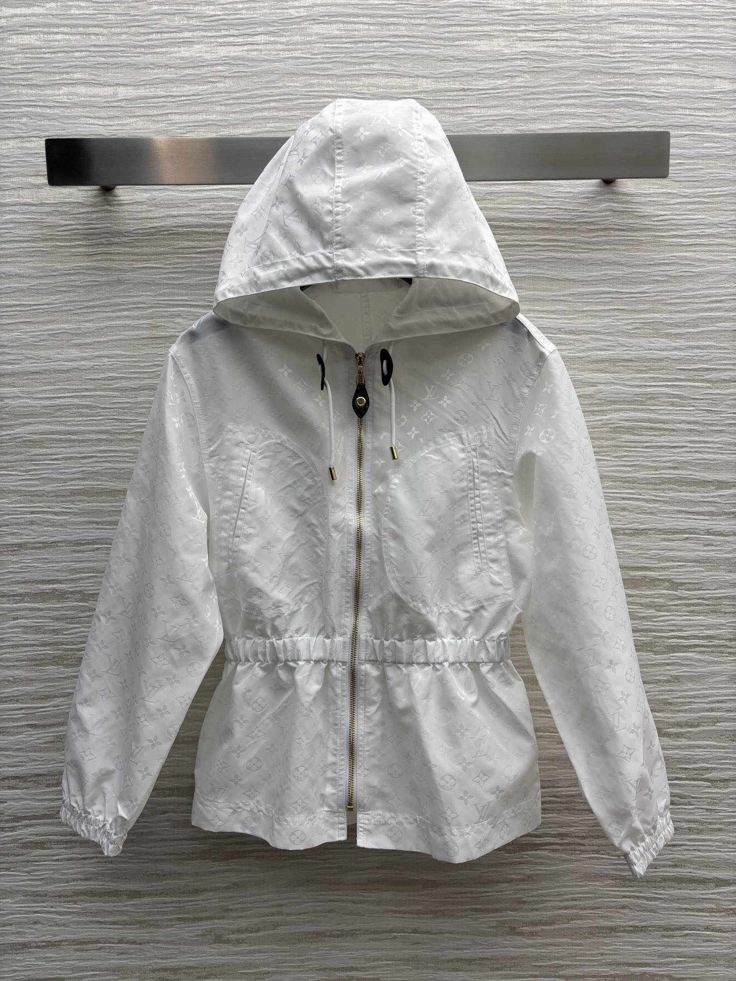 Louis Vuitton White Monogram Drawstring Waist Hooded Lightweight Jacket