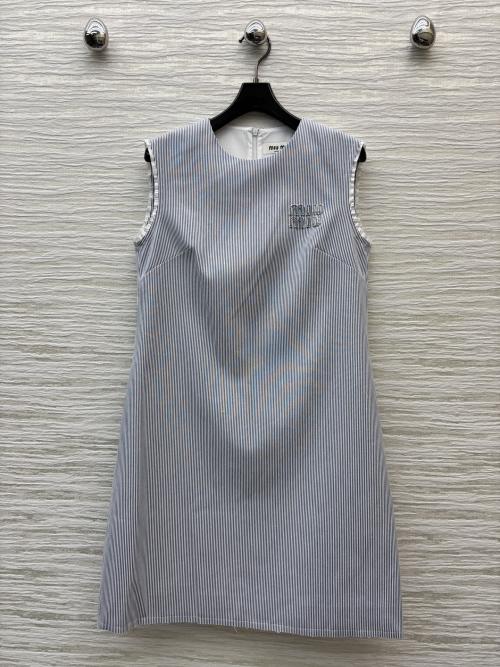 Miu Miu Striped Sleeveless Dress with Logo Appliqué - Retro Chic Style 1 Miu Miu Striped Sleeveless Dress with Logo Appliqué - Retro Chic Style
