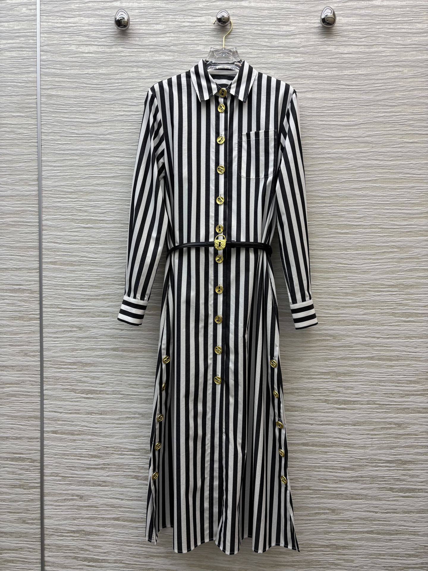 Striped Shirt Dress with Unique Buckle, Belted Elegant Casual Dress 2 i1747632727493 1233 0 0
