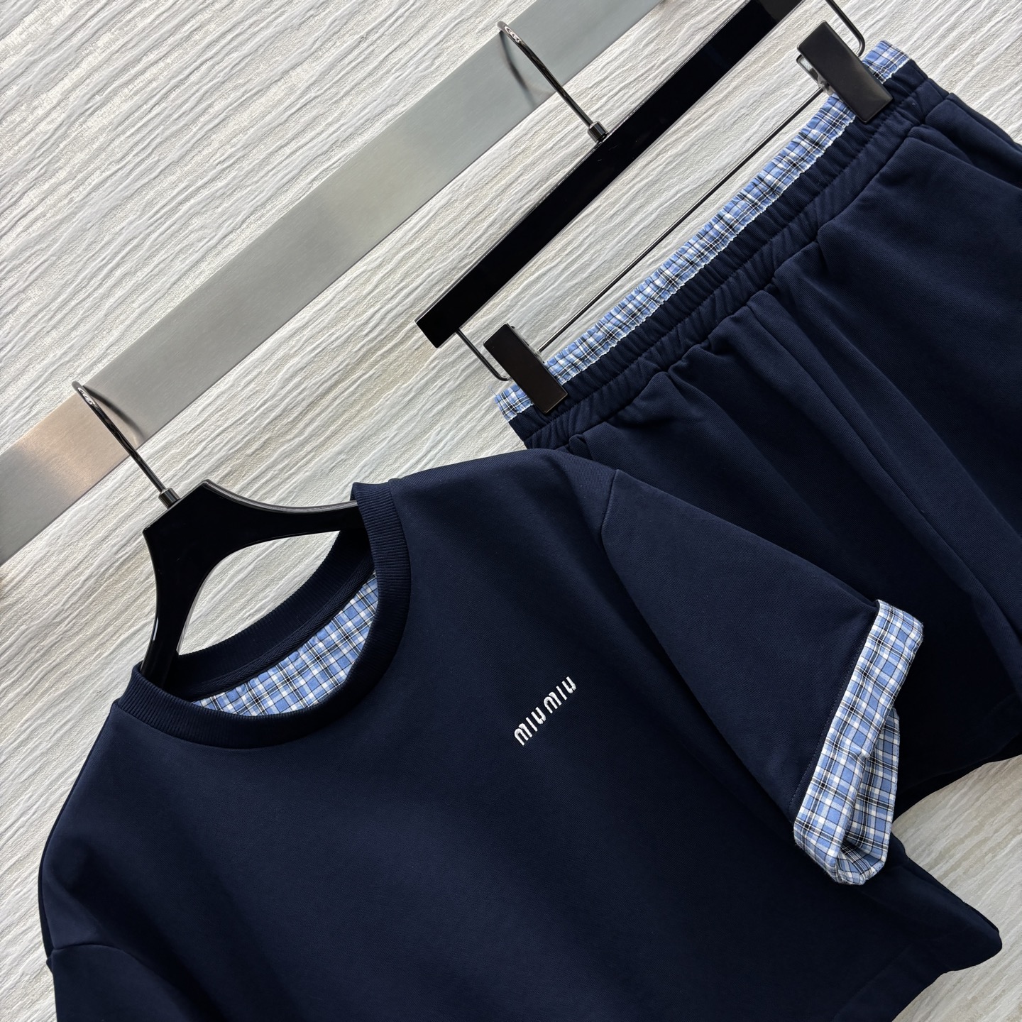 Miu Miu Plaid Patchwork Lounge Set: Short Sleeve Top & Shorts - Chic & Youthful 4 i1747732419361 8939 0 5