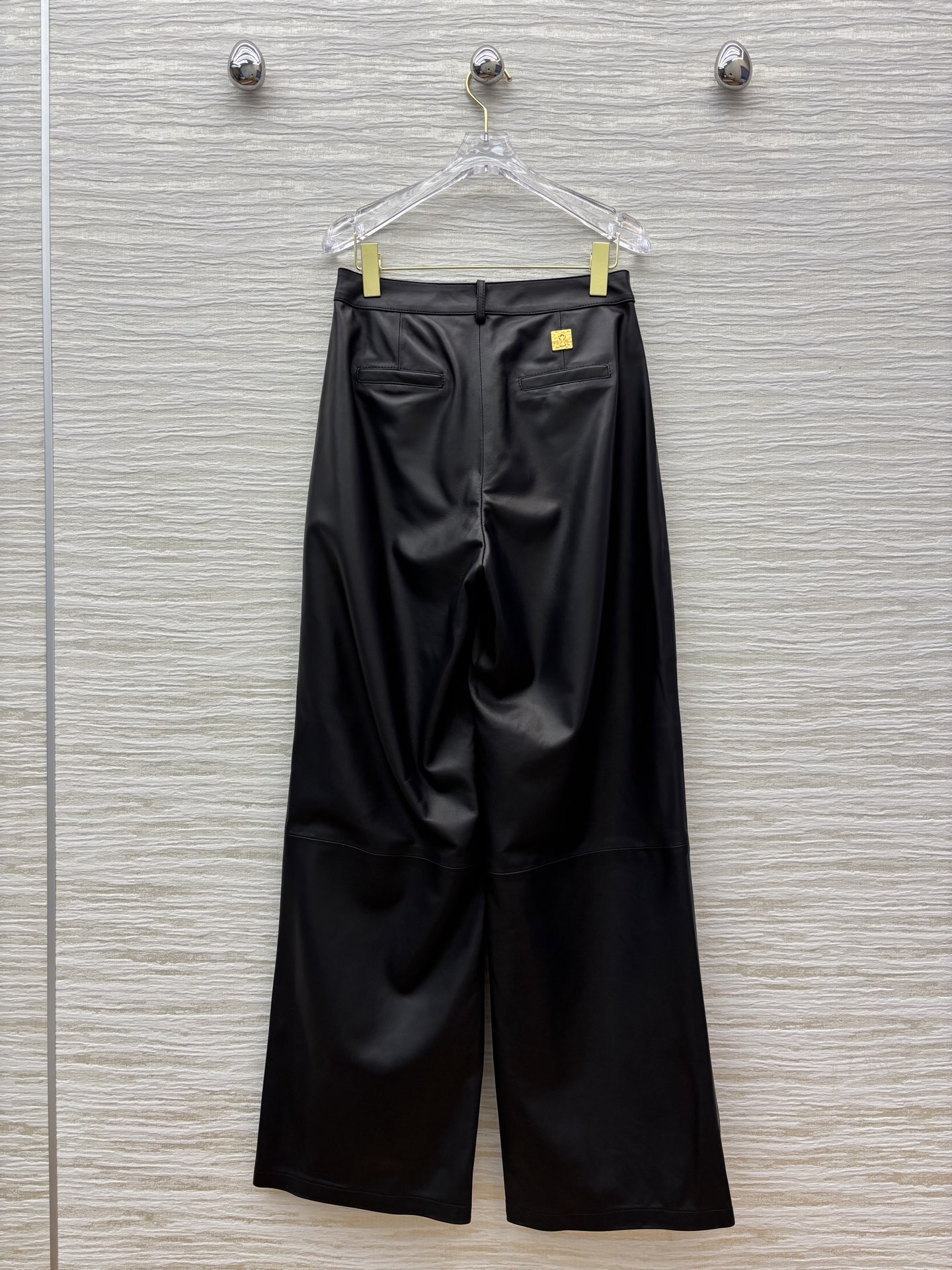 Sch 25秋冬 异形扣装饰羊皮直筒阔腿裤 SMLXL