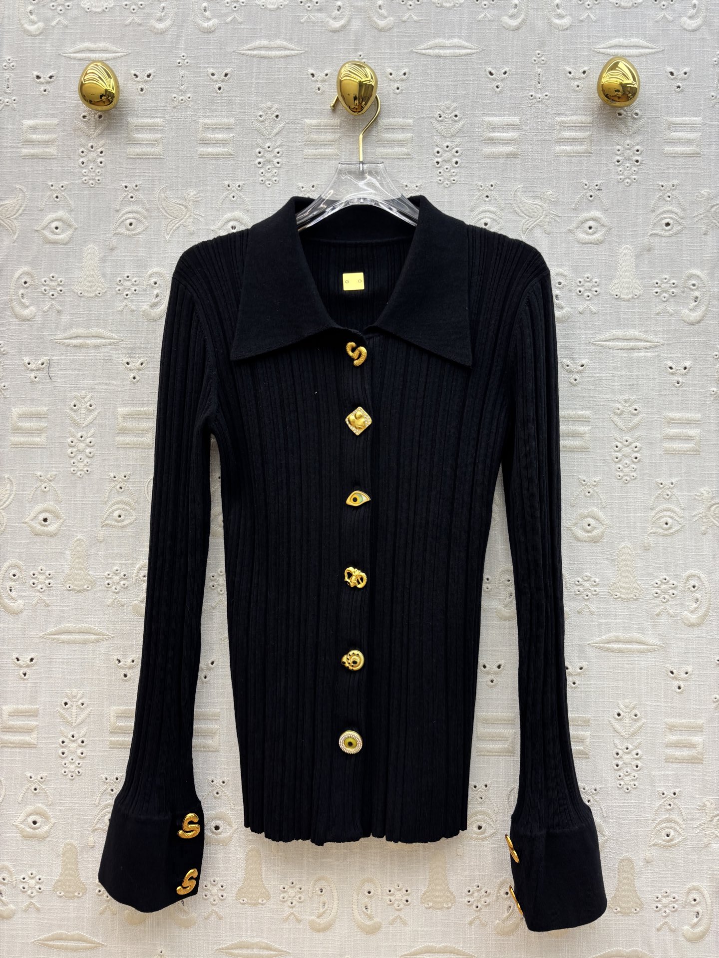 Sch 25秋冬新款 异形扣装饰针织套装 翻领排扣针织上衣+高腰针织直筒裤  高定时髦感经典版型 简洁干