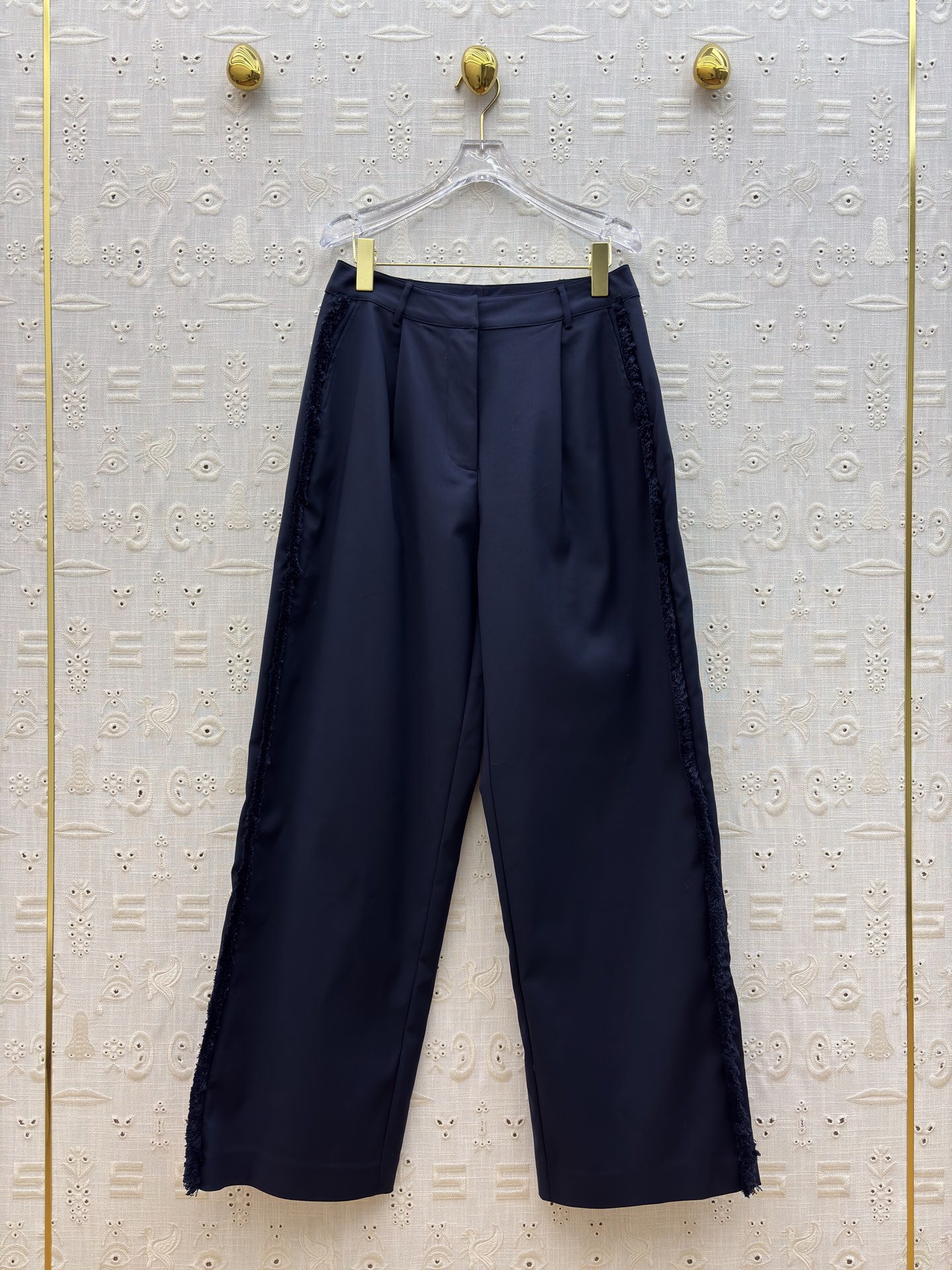 Sch 25秋冬 倪妮同款 藏青色阔腿裤 侧边毛边设计打破单调 垂坠版型尽显慵懒高级感 搭配同系列西装 