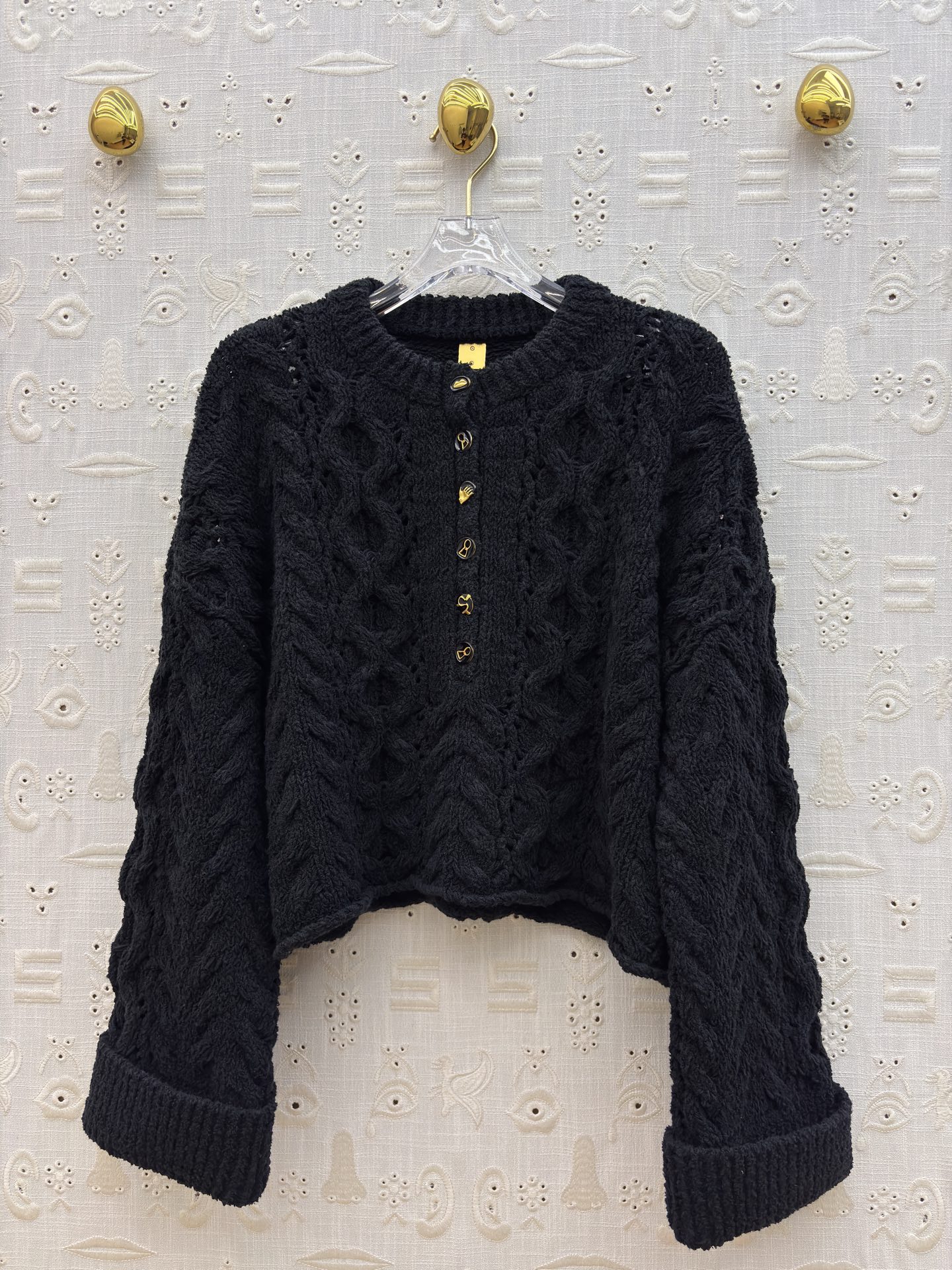 Sch Irregular Buckle Cable Knit Sweater, Gentle Spring Autumn Top