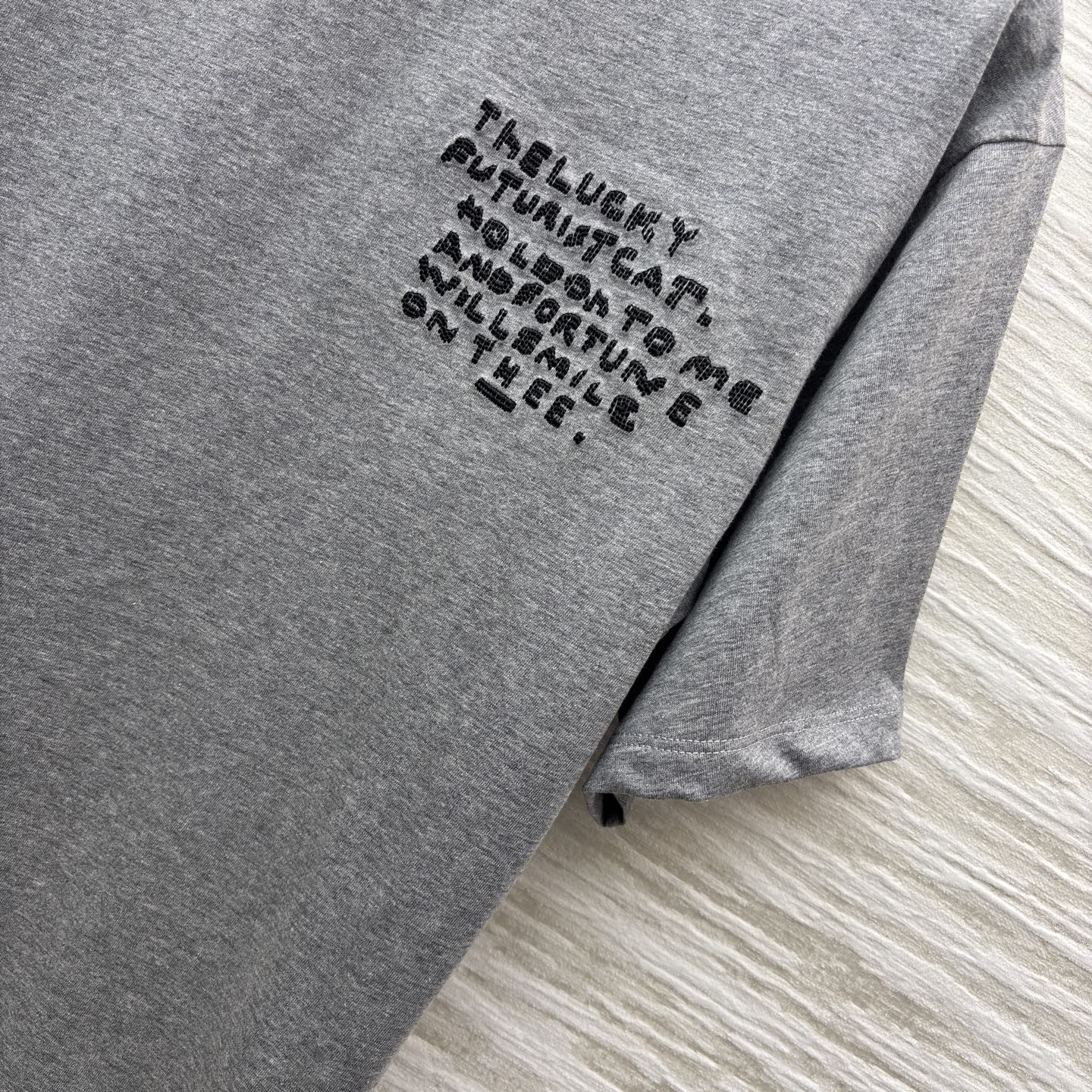 LW灰调T恤 基础版型适配各种身材 胸前的文字印花自带冷调时髦感 搭阔腿裤 随便一穿就是毫不费力的高级感