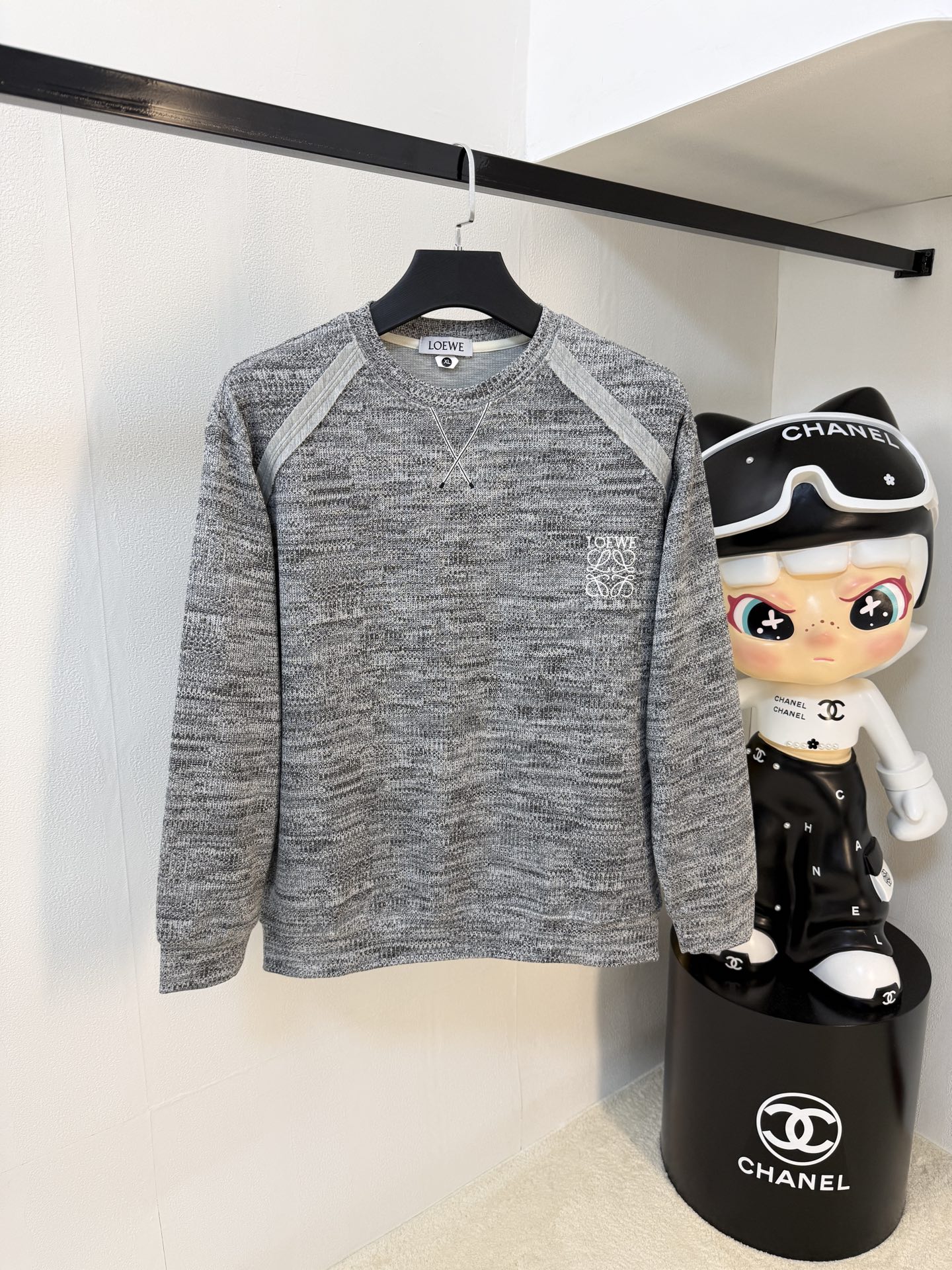 Loewe Grey Cotton Blend Crew Neck Sweatshirt With Embroidered Anagram